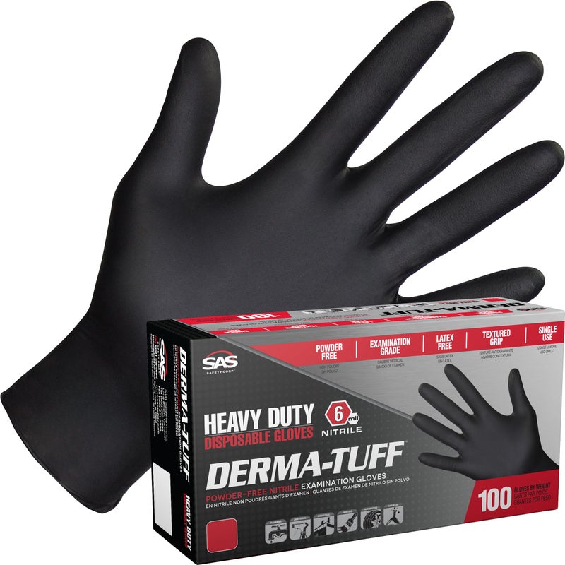 SAS Derma-Tuff Powder Free Nitrile Disposable Gloves | 6 Mil - 2XL 100 Ct | Latex Free  Chemical + Puncture Resistant  Fully Textured Grip  Beaded Cuff  for Automotive  Maintenance  Industrial | 66590 - Image 1